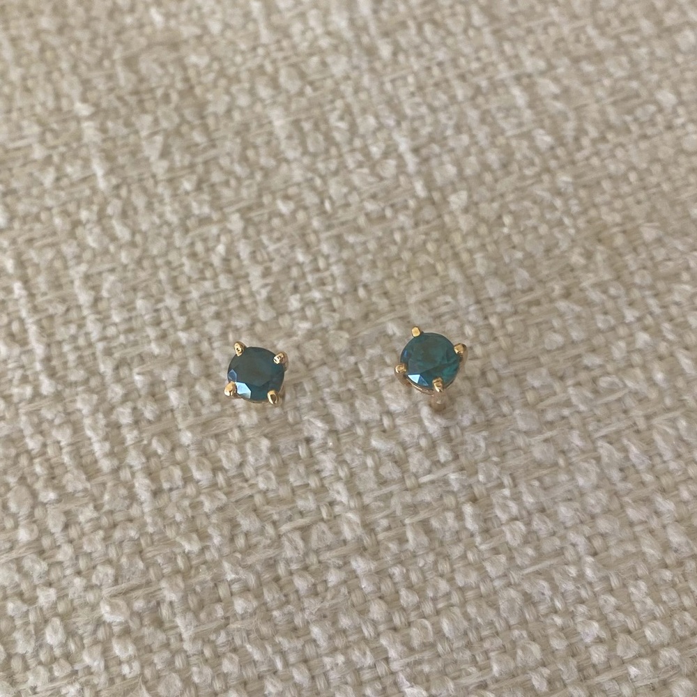 Dark Aqua Stone & 18k Gold Studs